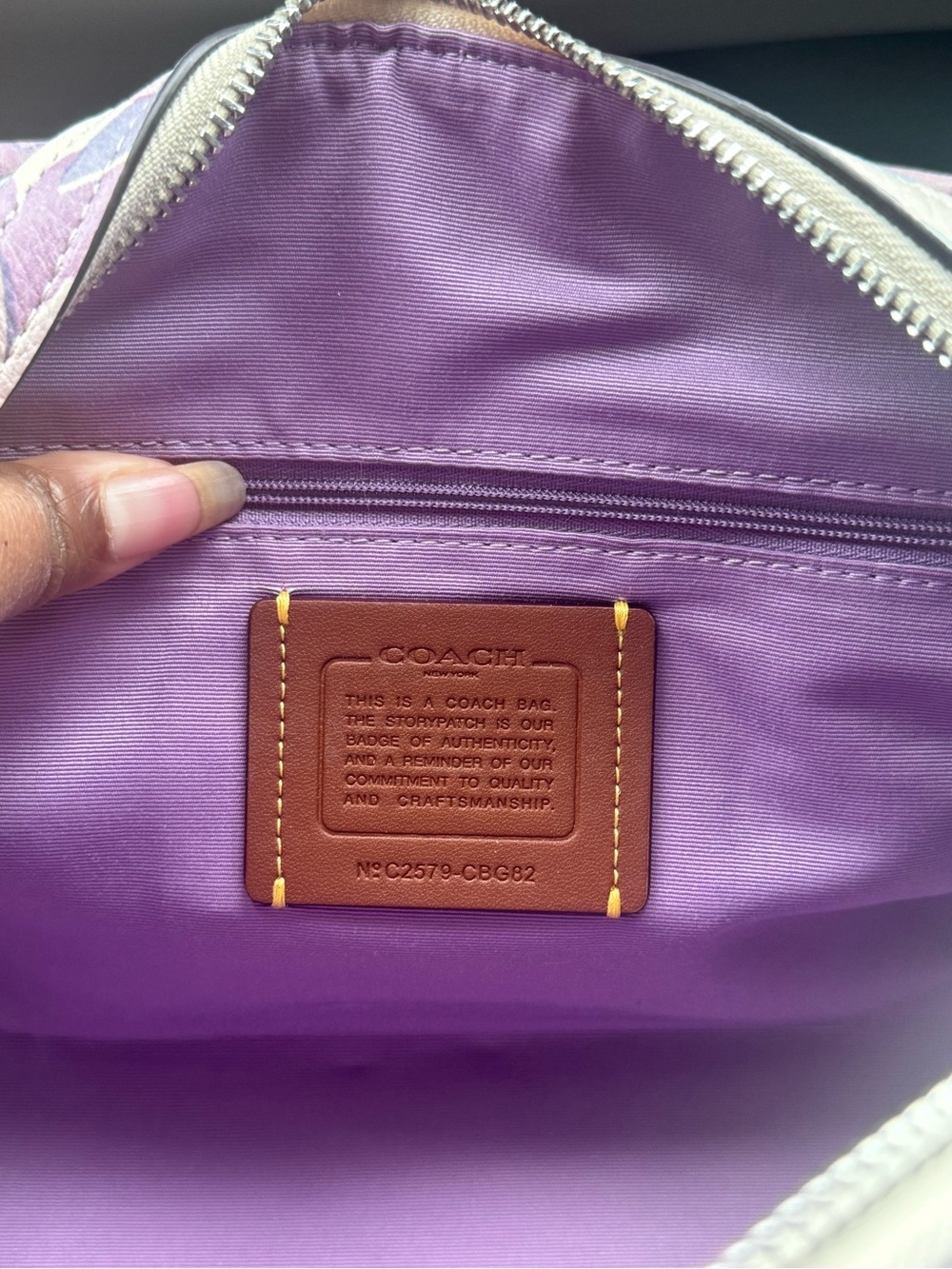 COACH Signature Canvas Satchel Wallet Set w/ Floral Print In Silver/Ivory/Purple - Picture 9 of 9
